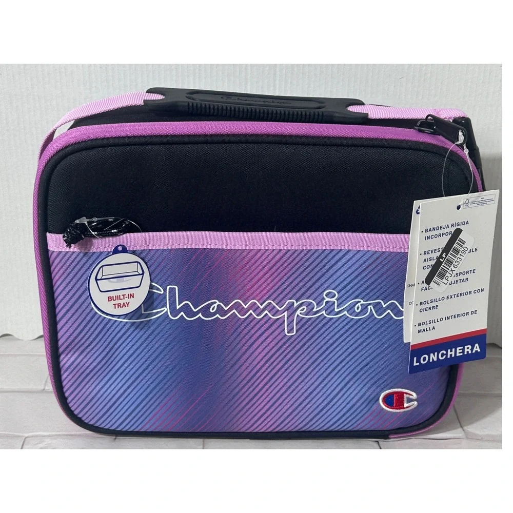 Champion Insulated Lunch Box Purple‎ Blue Gradient Stripes Built-in Tray NWT
